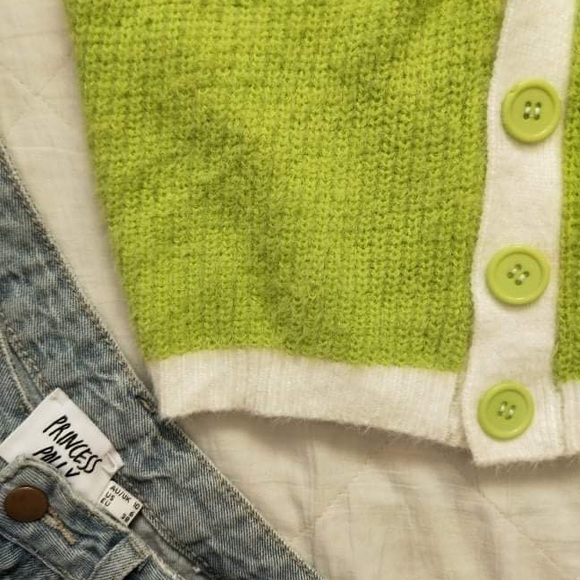 Fluffy Cropped Cardigan Lime Green - Picture 5 of 5